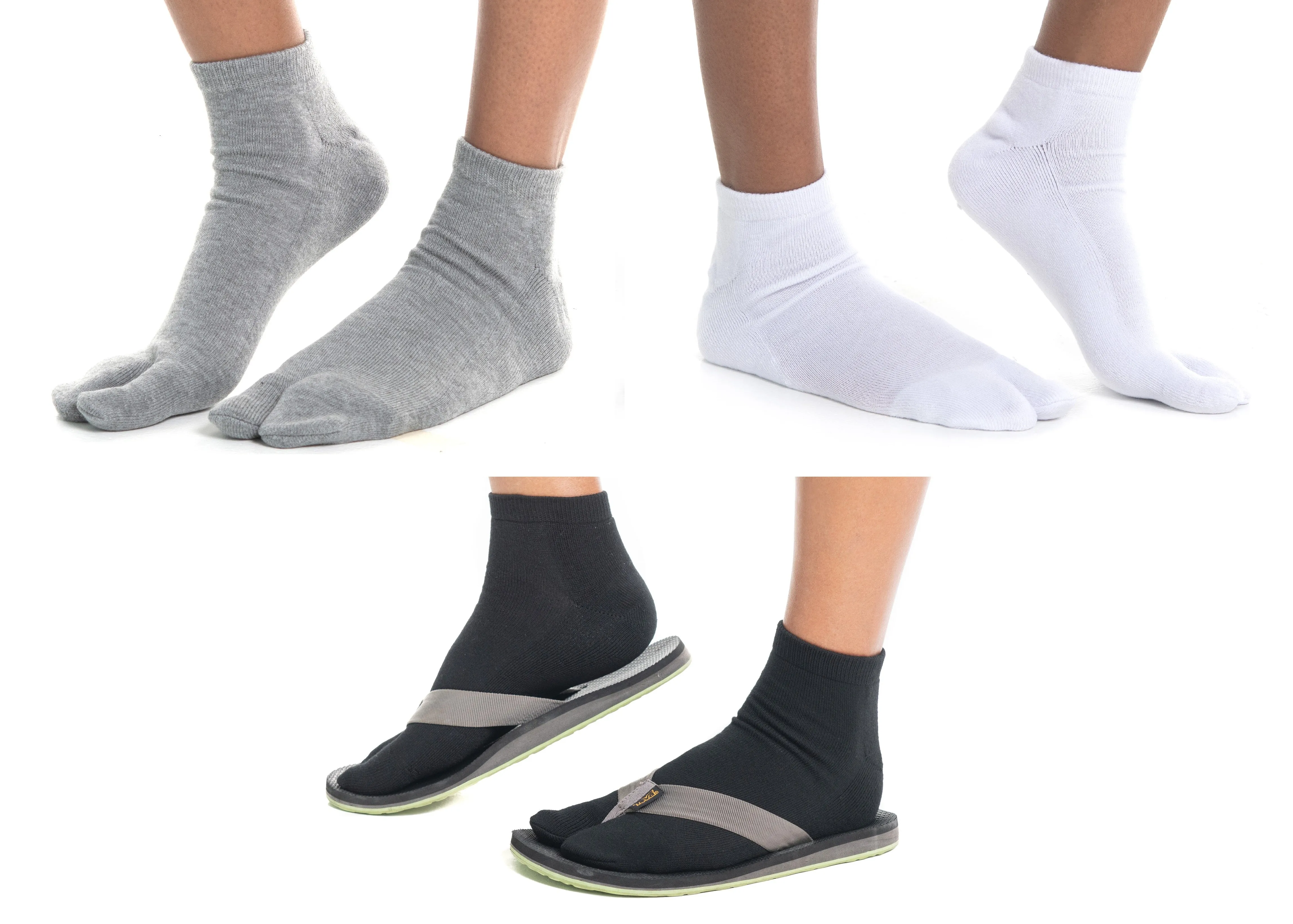 3 Pairs V-Toe Flip-Flop Thicker Split Toe Ankle Durable Cushioned Breathable Tabi Socks