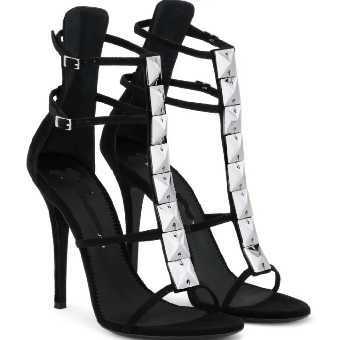 Black Rivet High Heel Buckle Sandals