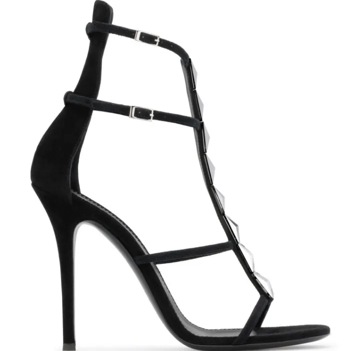 Black Rivet High Heel Buckle Sandals