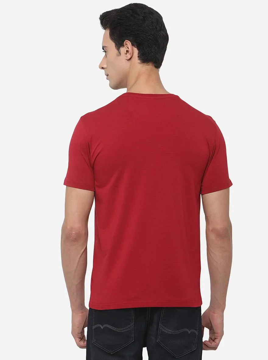 Brick Red Printed Slim Fit T-Shirt | JadeBlue