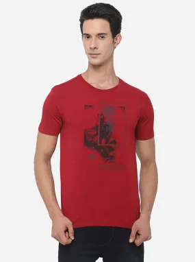 Brick Red Printed Slim Fit T-Shirt | JadeBlue