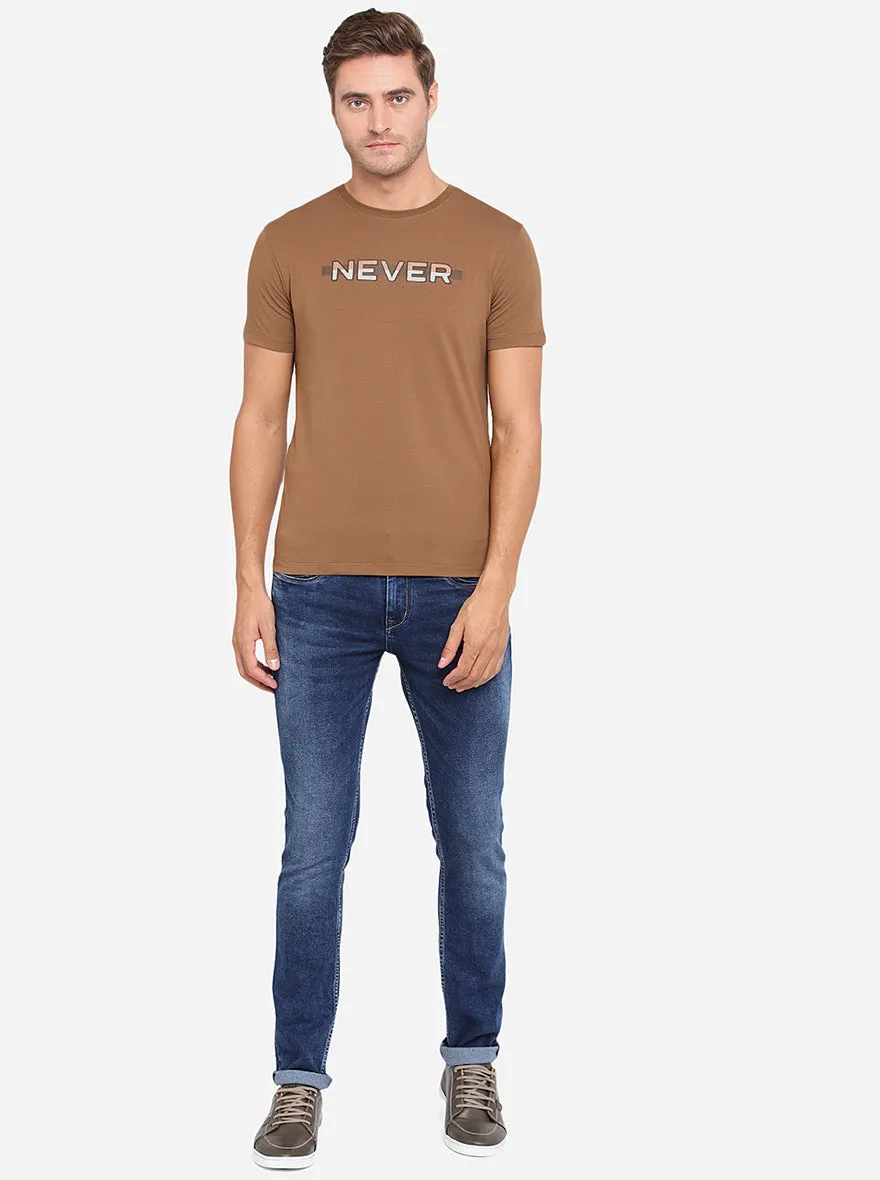 Brown Printed Slim Fit T-Shirt | JadeBlue