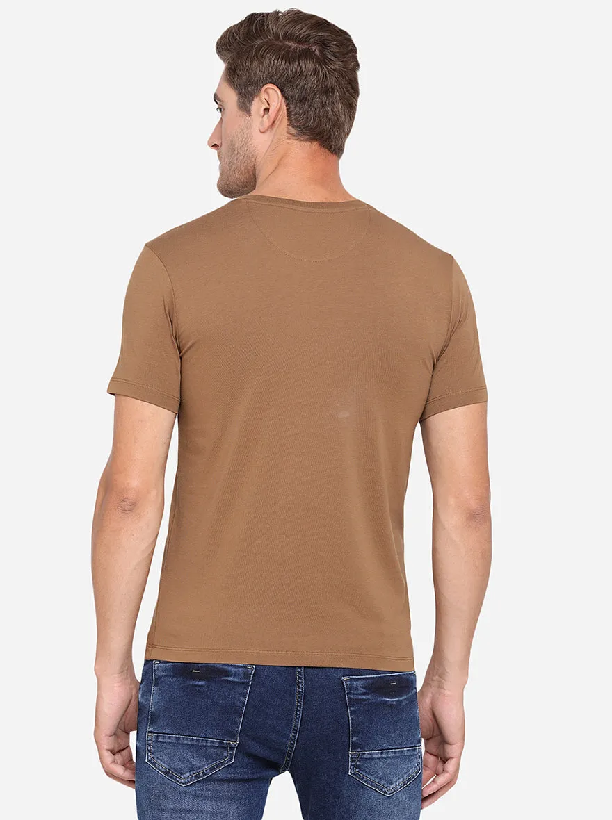 Brown Printed Slim Fit T-Shirt | JadeBlue