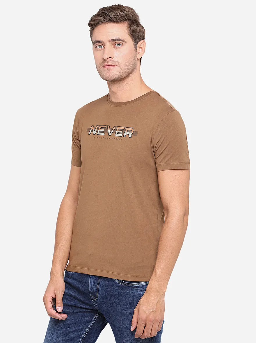 Brown Printed Slim Fit T-Shirt | JadeBlue