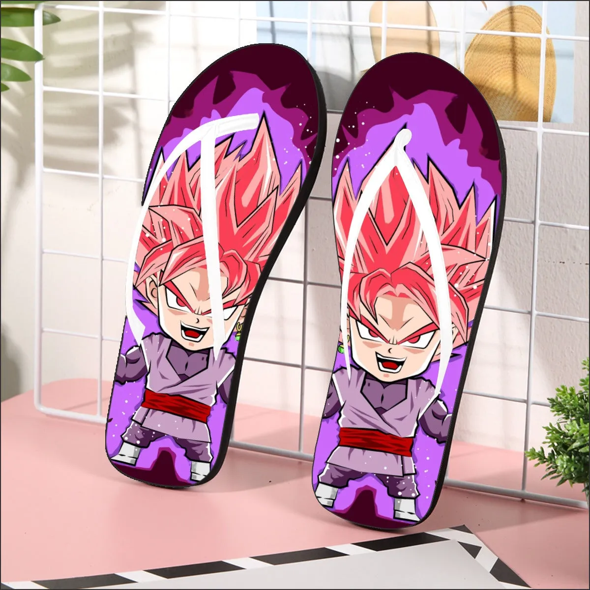 DBZ Goku Black Zamasu Rose Super Saiyan Cute Chibi Design Flip Flops