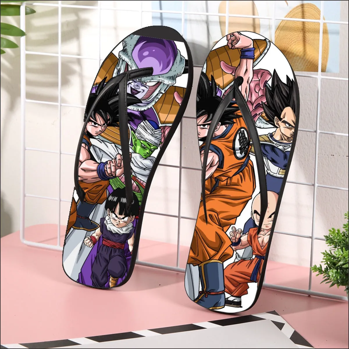 DBZ Goku Fighting Stance Gohan Piccolo Krillin Vegeta Frieza Color Flip Flops