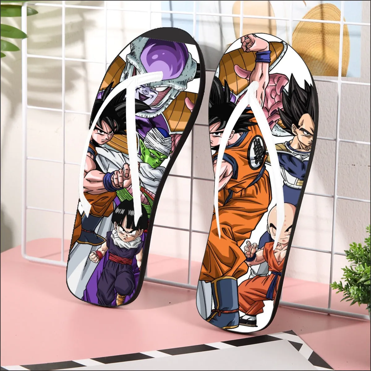 DBZ Goku Fighting Stance Gohan Piccolo Krillin Vegeta Frieza Color Flip Flops