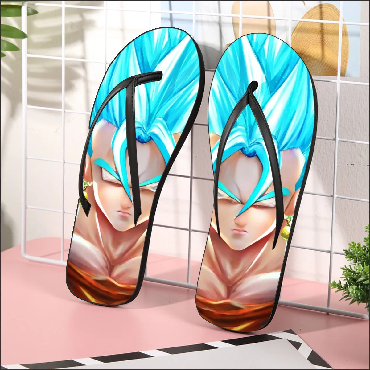 DBZ Goku God Saiyan Blue SSGSS Potara Fusion Design Trendy Flip Flops