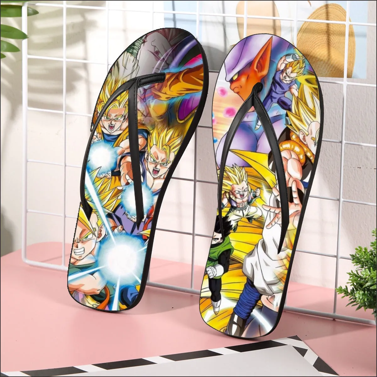 DBZ Goku Gohan Goten Super Saiyan Kamehameha Color Design Flip Flops