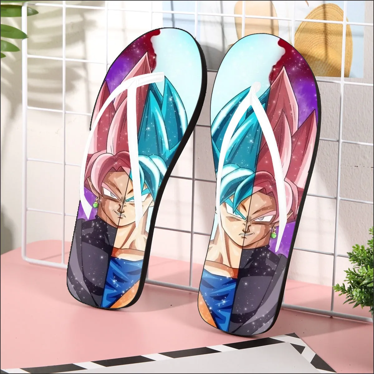 DBZ Goku SSGSS Black Rose Super Saiyan Portraits Dope Flip Flops