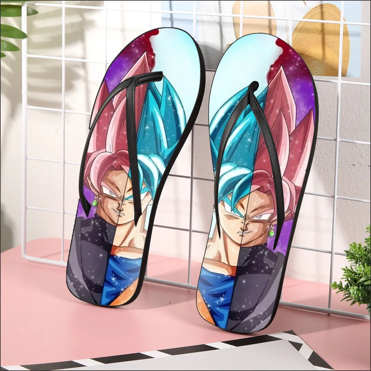 DBZ Goku SSGSS Black Rose Super Saiyan Portraits Dope Flip Flops