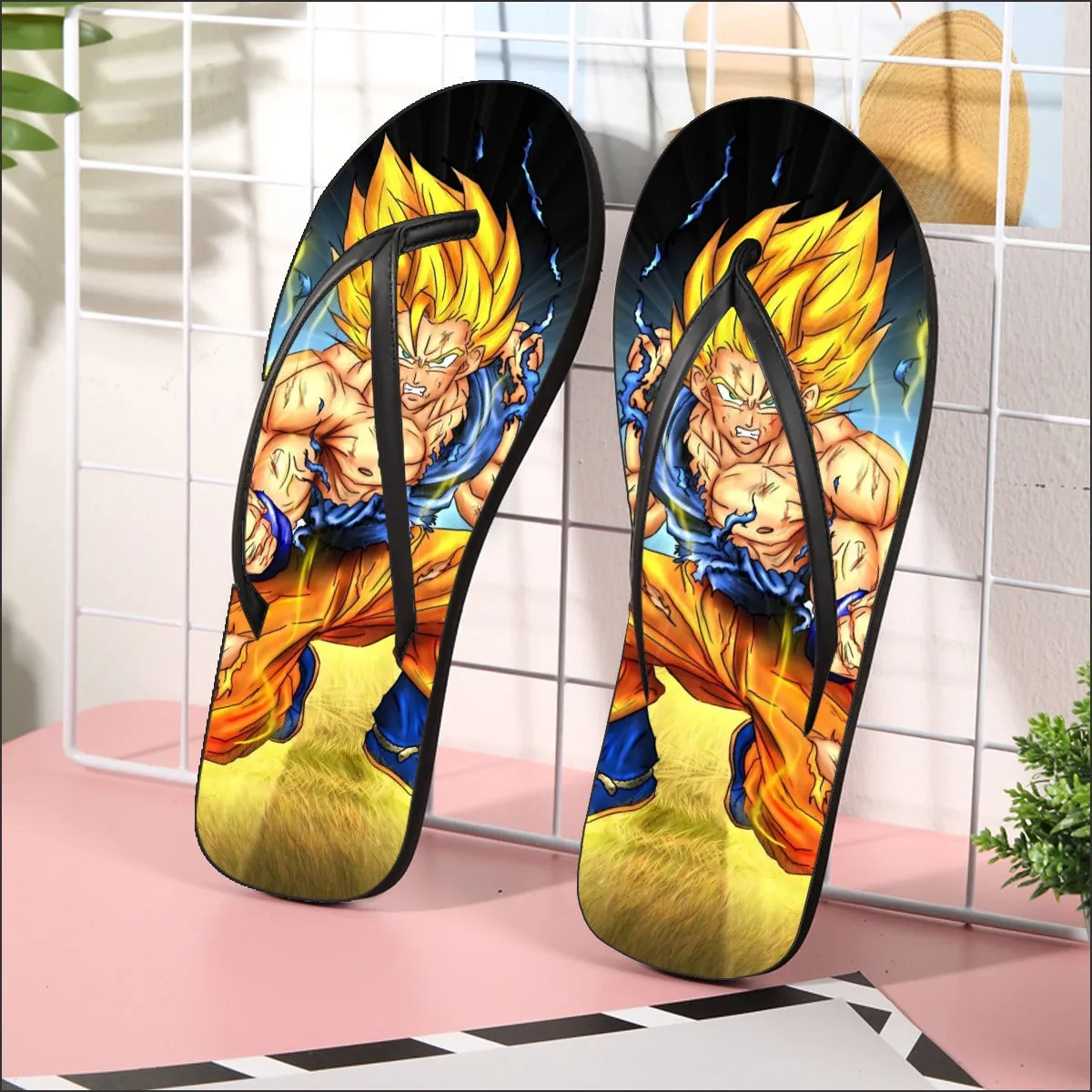 DBZ Goku Super Saiyan Thunder Power Damage Fight Cool Design Flip Flops