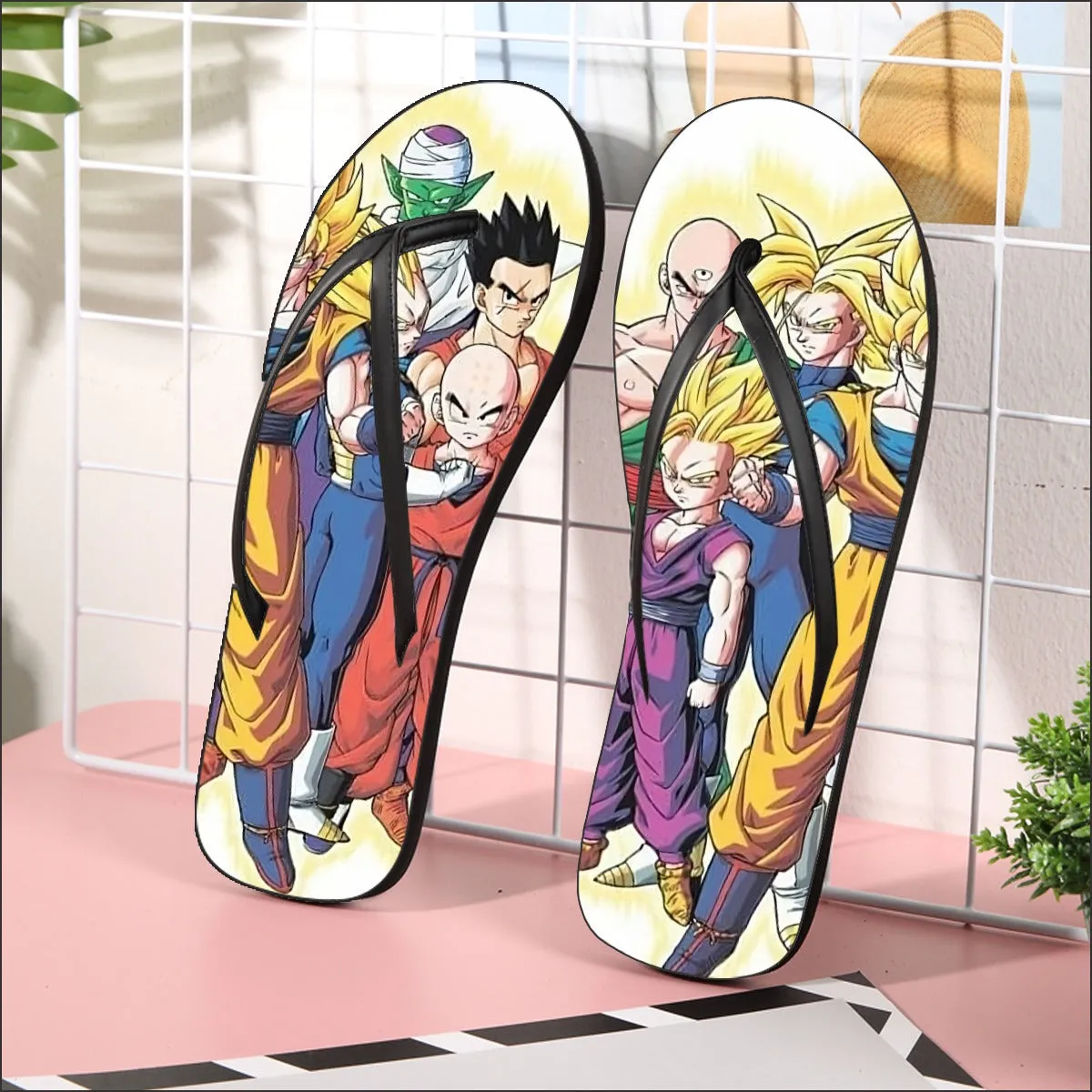 DBZ Goku Vegeta Super Saiyan Krillin Piccolo All Heroes Vibrant Design Flip Flops