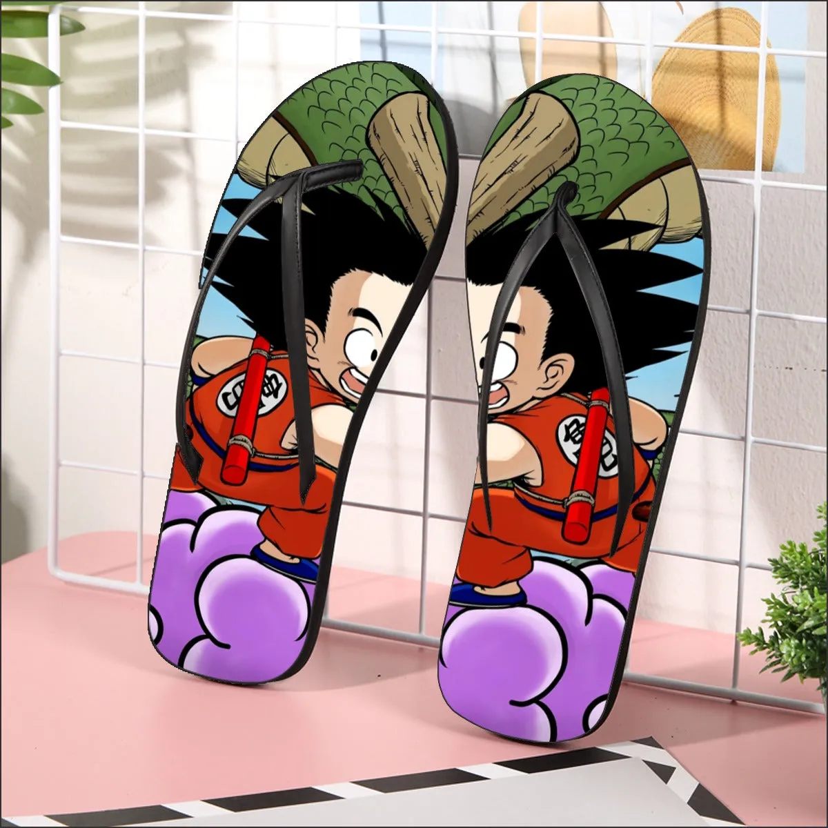 Dragon Ball  Kid Goku Flying With Shenron Flip Flops