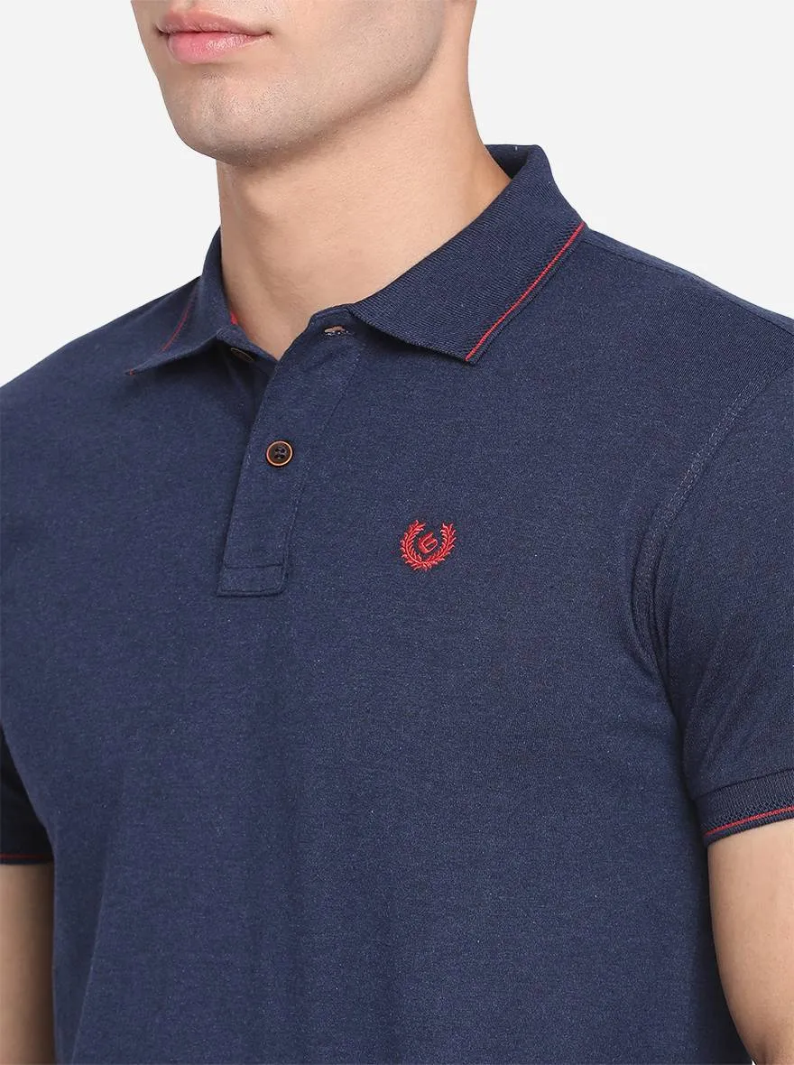 Eclipse Blue Solid Slim Fit Polo T-Shirt | Greenfibre