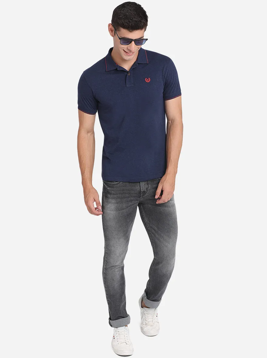 Eclipse Blue Solid Slim Fit Polo T-Shirt | Greenfibre