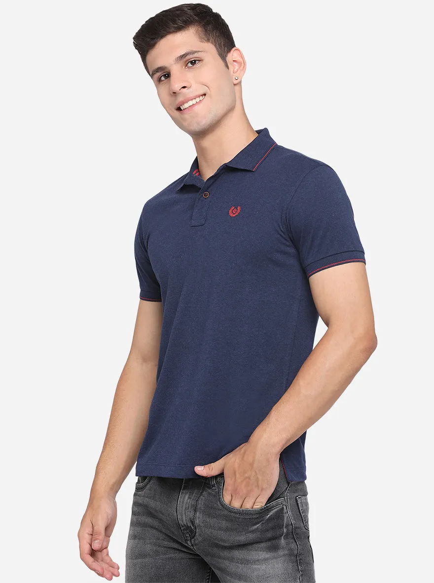 Eclipse Blue Solid Slim Fit Polo T-Shirt | Greenfibre