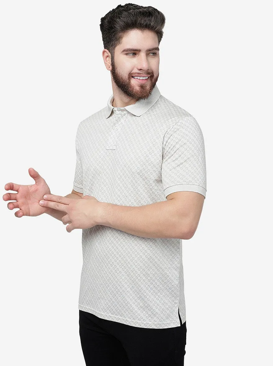 Ecru Melange Printed Slim Fit Polo T-Shirt | JadeBlue