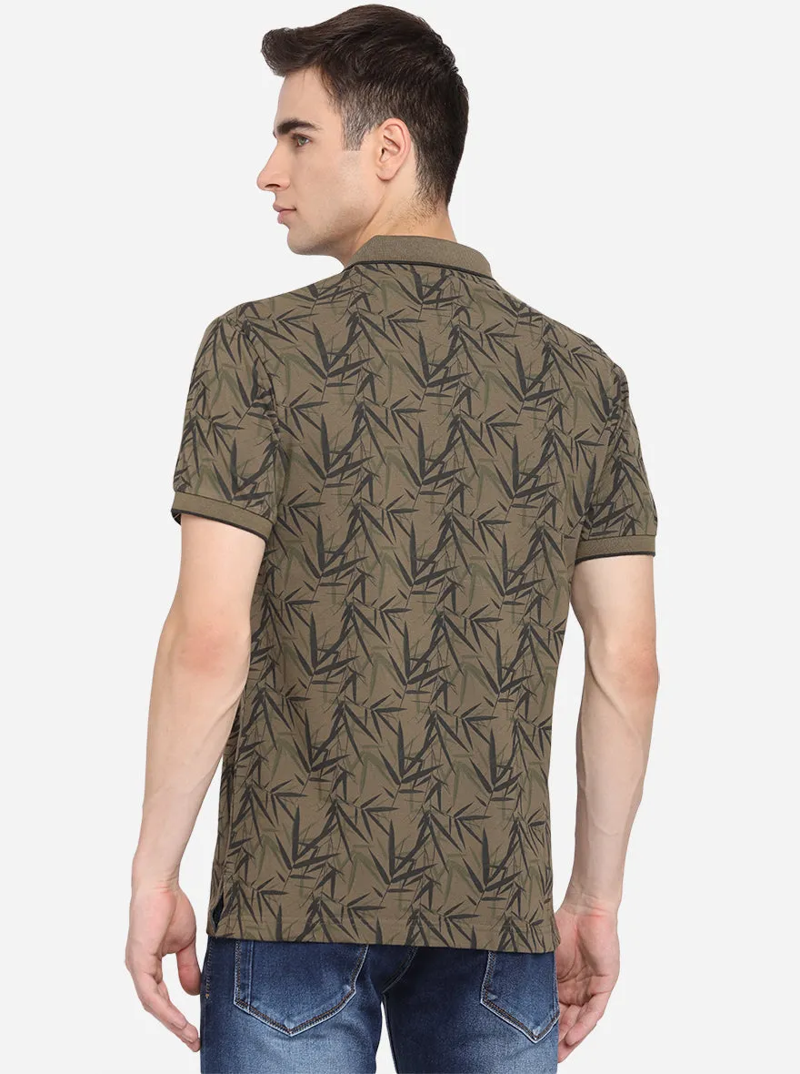 Fir Green Printed Slim Fit Polo T-Shirt | Greenfibre