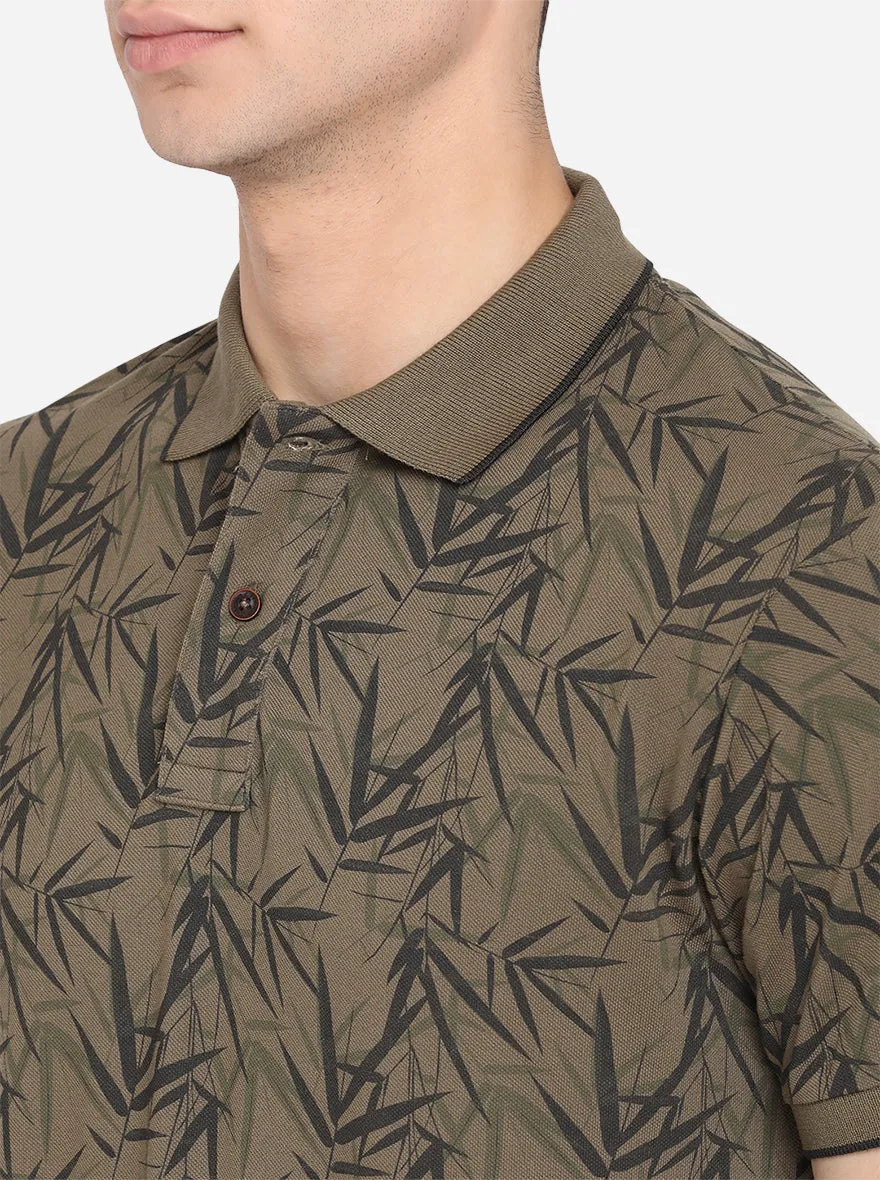 Fir Green Printed Slim Fit Polo T-Shirt | Greenfibre