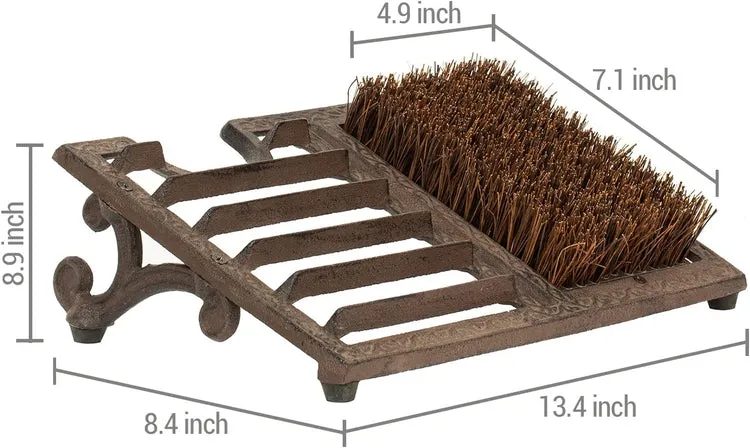 Heavy Duty Cast Iron Angled Shoe Scrubber for Porch, Outdoor Shoe Cleaning Brush Scraper and Boot Puller