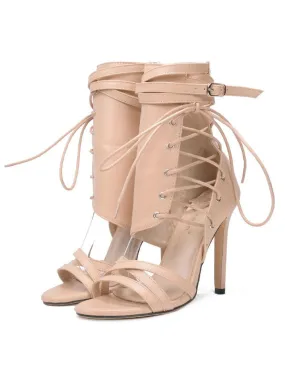 Lace Up Peep Toe Sandals High Heels Ankle Boots