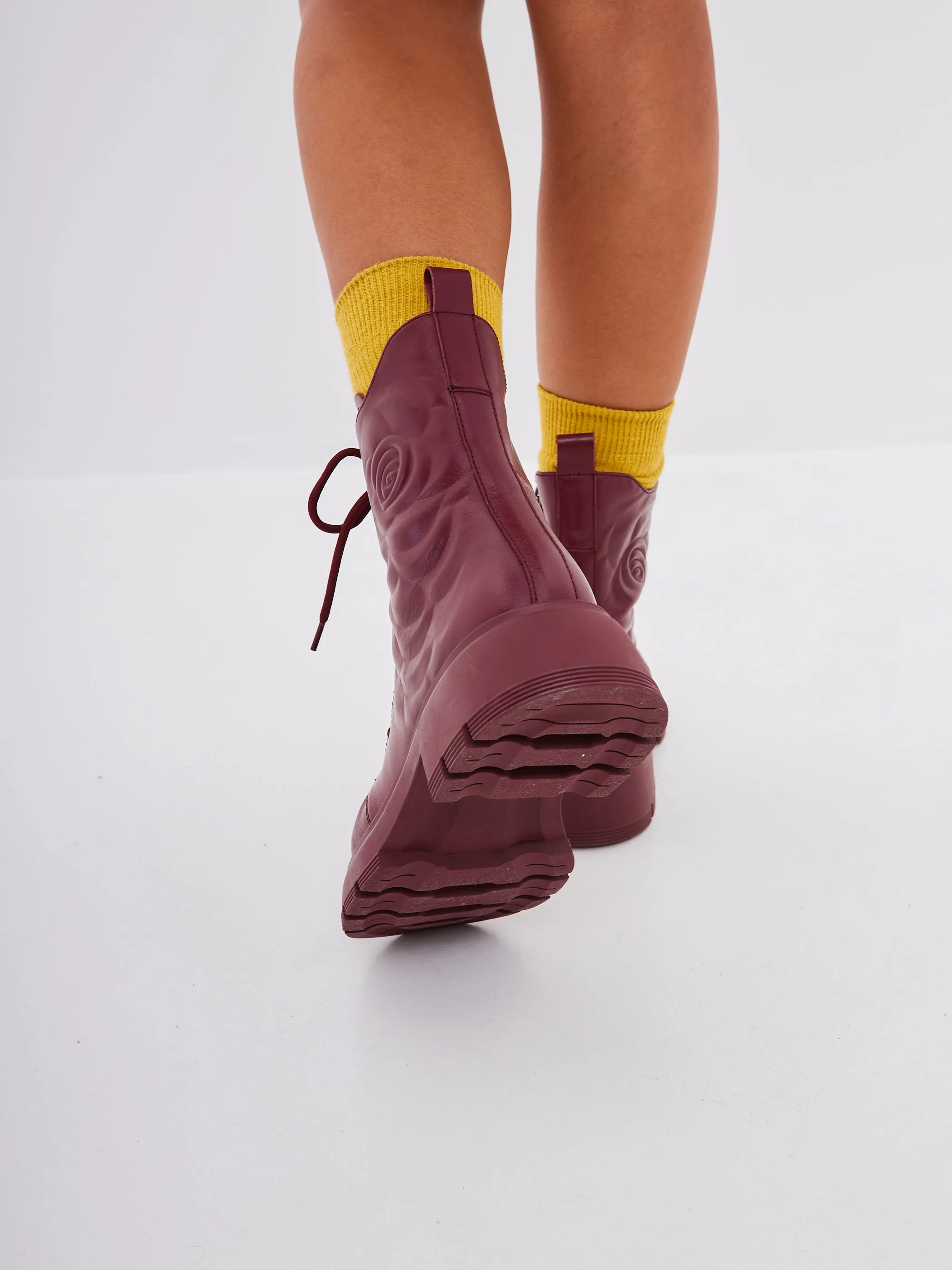 Leather Platform Ankle Boots - Bordeaux