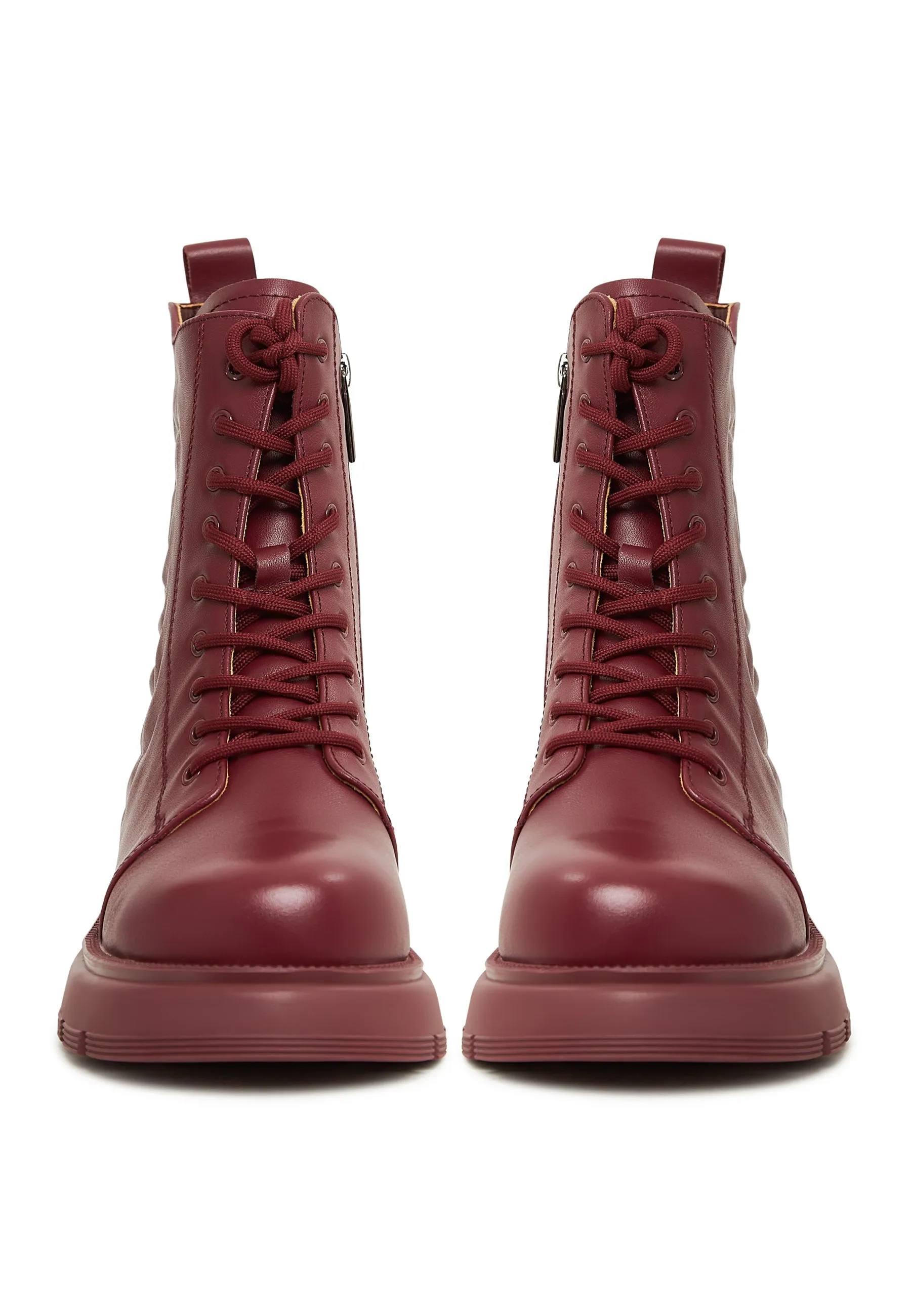 Leather Platform Ankle Boots - Bordeaux