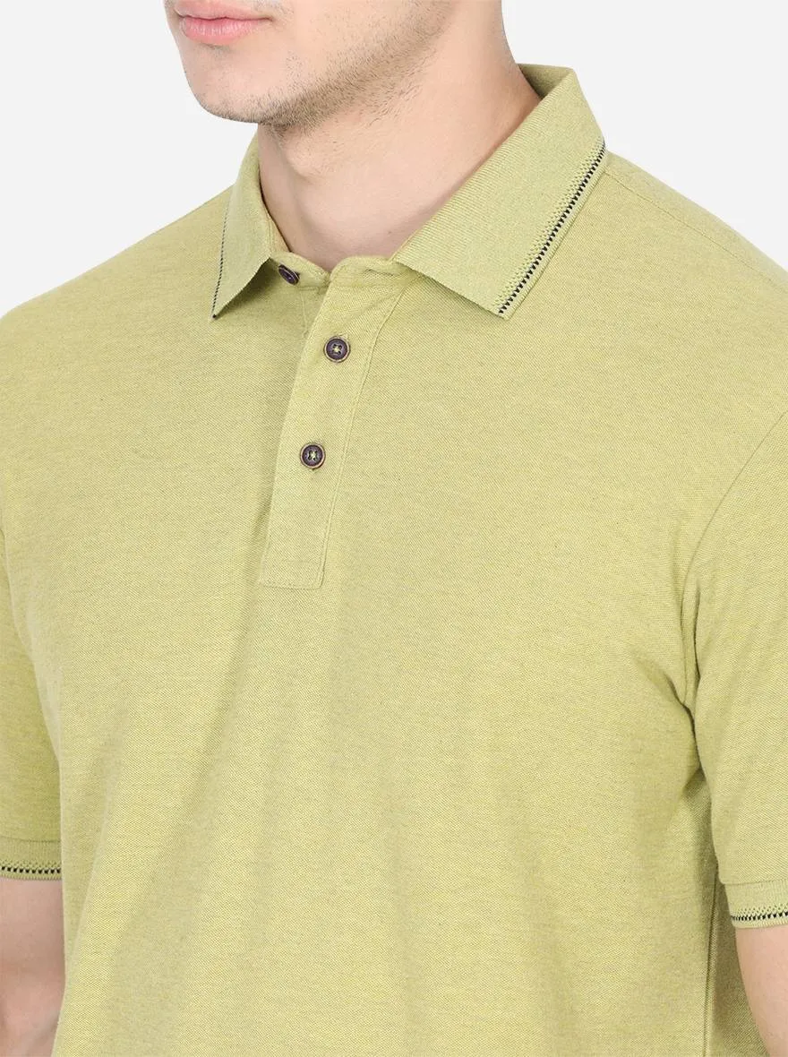 Linden Green Solid Slim Fit Polo T-Shirt | JadeBlue