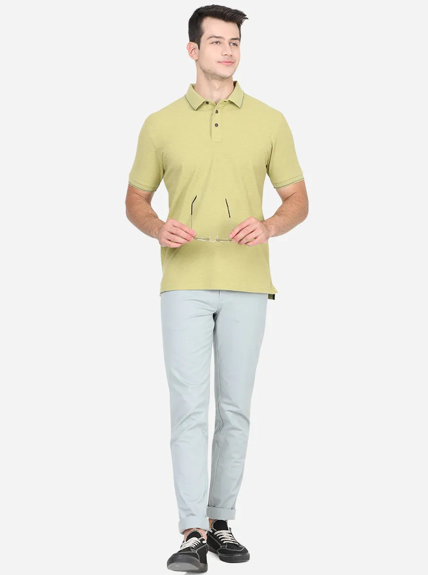 Linden Green Solid Slim Fit Polo T-Shirt | JadeBlue