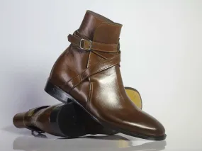 New Handmade Men's Brown Leather Jodhpur Boots, Men Ankle Boots, Men Designer Boots