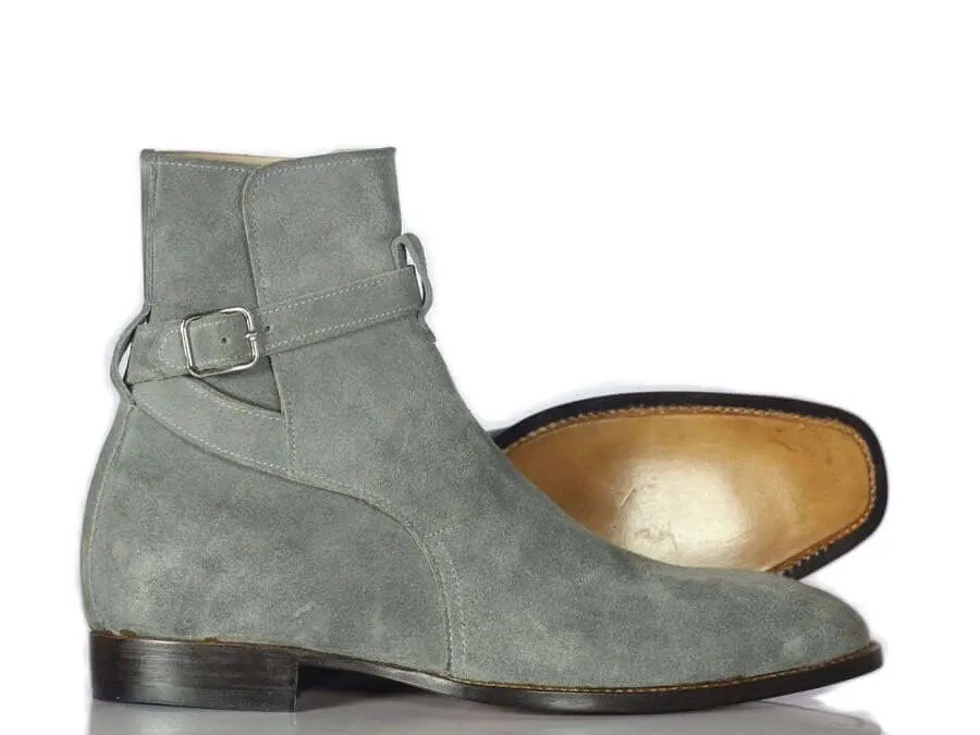 New Handmade Men's Gray Suede Jodhpur Strap Boots, Men Ankle Boots, Men Fashion Boots