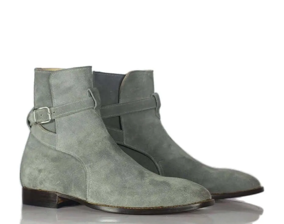 New Handmade Men's Gray Suede Jodhpur Strap Boots, Men Ankle Boots, Men Fashion Boots