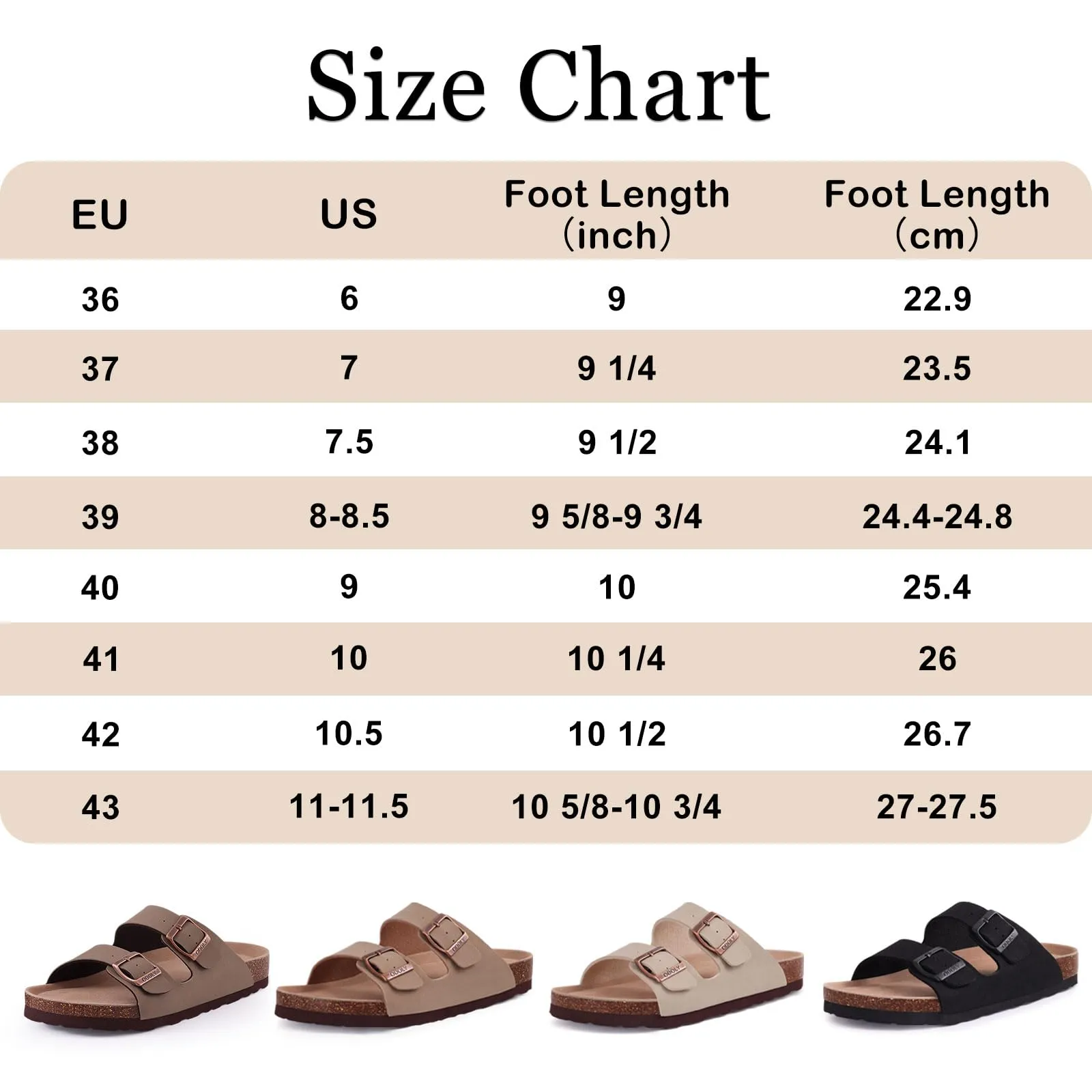 ODOLY Women's Cork Footbed Slide Sandal, Comfortable Summer Beach Sandals with Adjustable Buckle, Brown Size 8-8.5