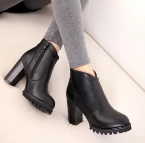 Square Heels Round Toe Casual Female Boots