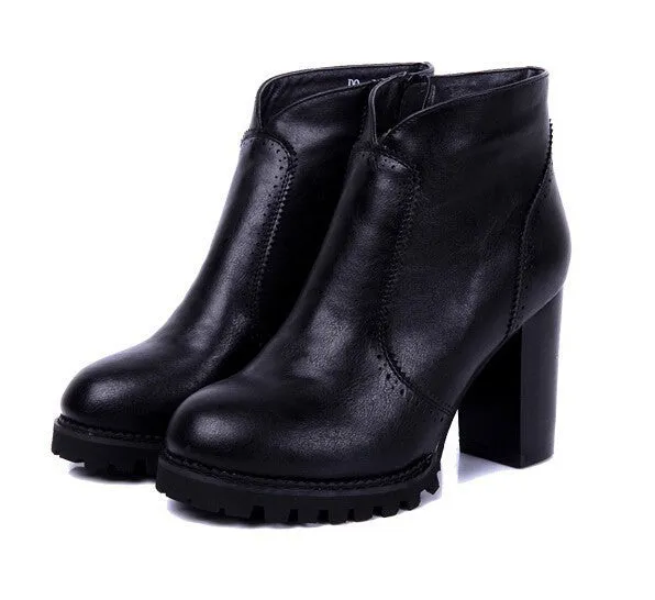 Square Heels Round Toe Casual Female Boots