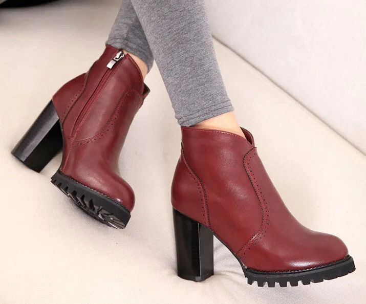 Square Heels Round Toe Casual Female Boots