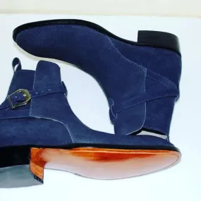 Stylish Handmade Navy blue Suede jodhpurs boots for men, Men's Navy blue ankle suede boots