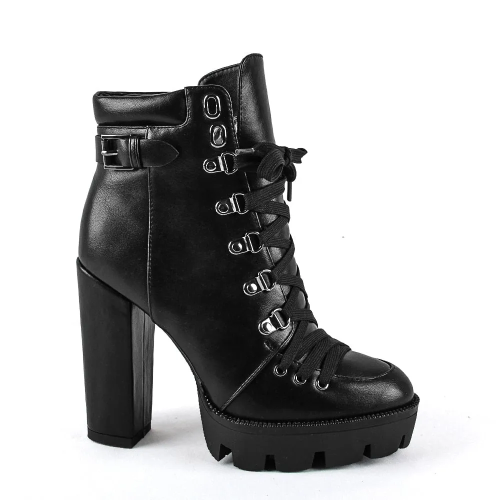 Thick Heel Platform Ankle Boots with Handmade Details