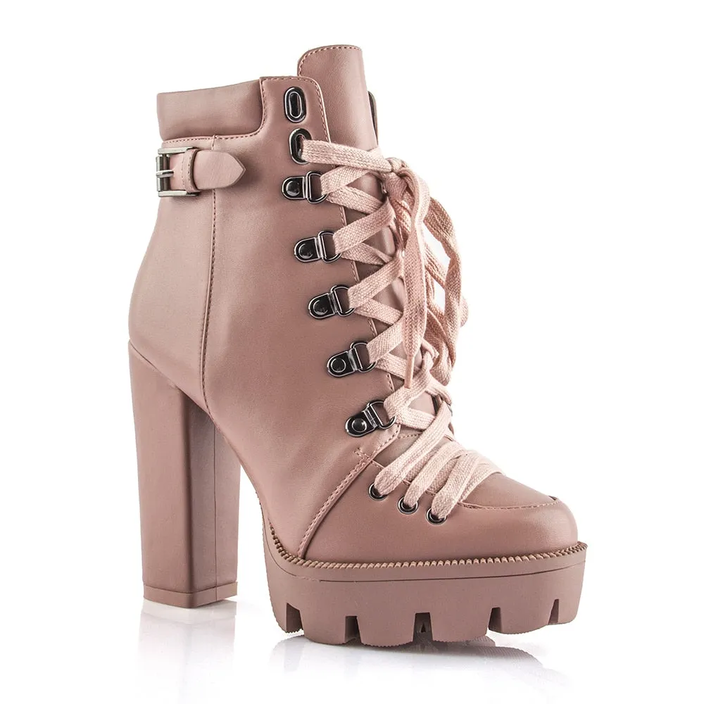 Thick Heel Platform Ankle Boots with Handmade Details