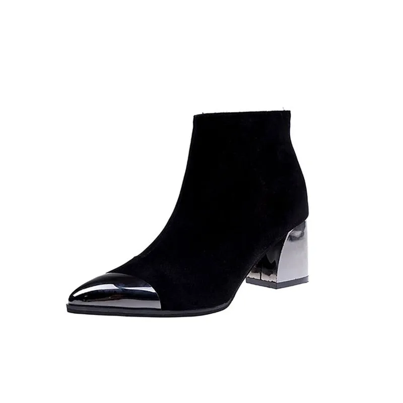 Women's Autumn Flock Leather Square-Heeled Ankle Boots