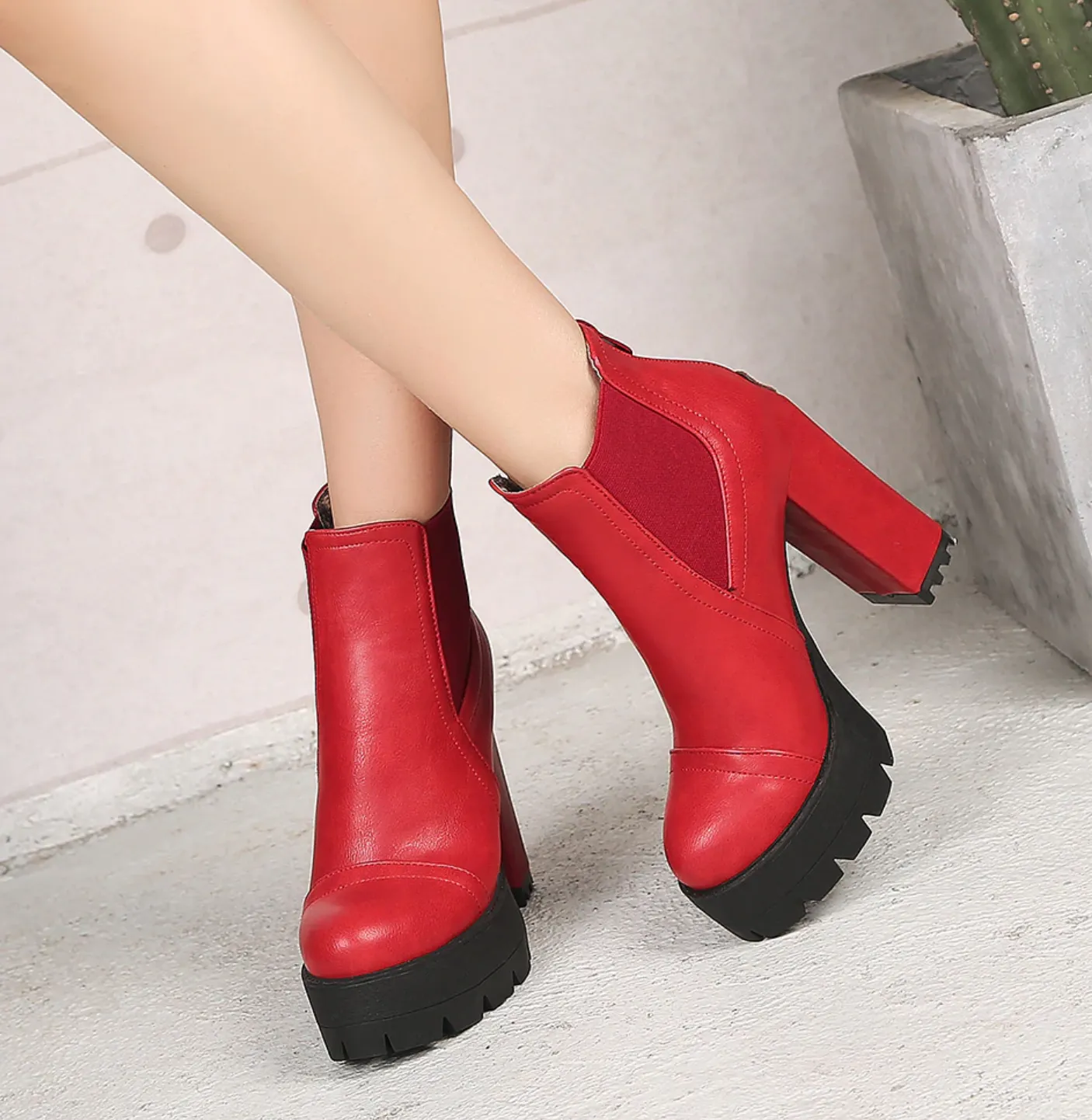 Women's Autumn Soft Leather High Heels Ankle Boots