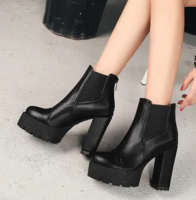 Women's Autumn Soft Leather High Heels Ankle Boots