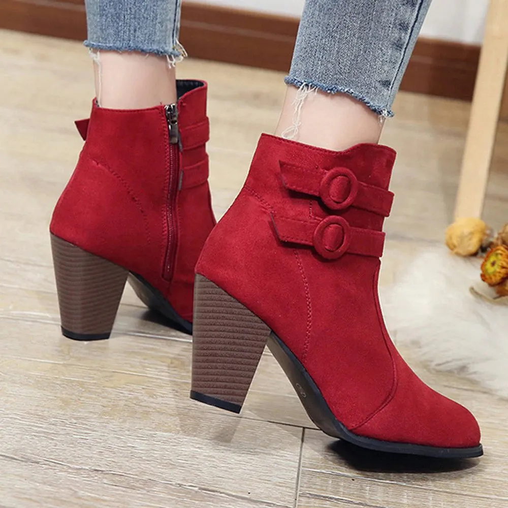 Women's Autumn/Winter High-Heeled Ankle Boots With Fleece Lining