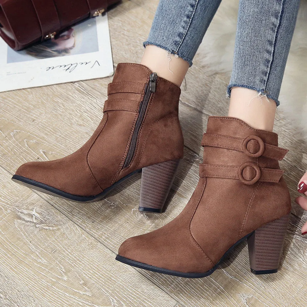 Women's Autumn/Winter High-Heeled Ankle Boots With Fleece Lining