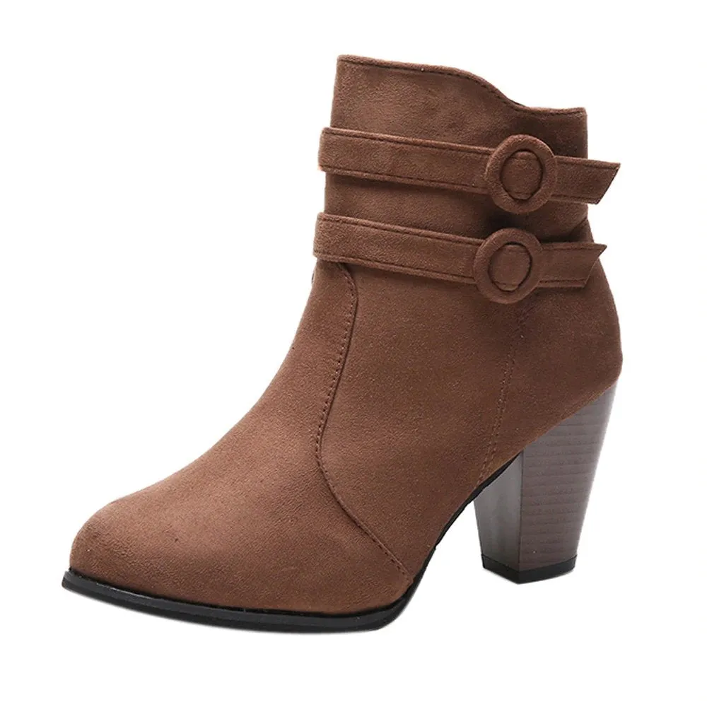 Women's Autumn/Winter High-Heeled Ankle Boots With Fleece Lining