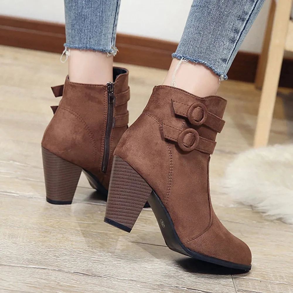 Women's Autumn/Winter High-Heeled Ankle Boots With Fleece Lining