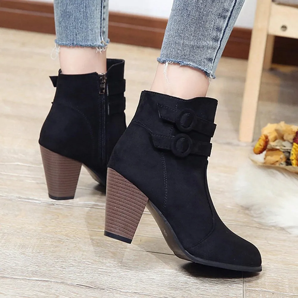 Women's Autumn/Winter High-Heeled Ankle Boots With Fleece Lining