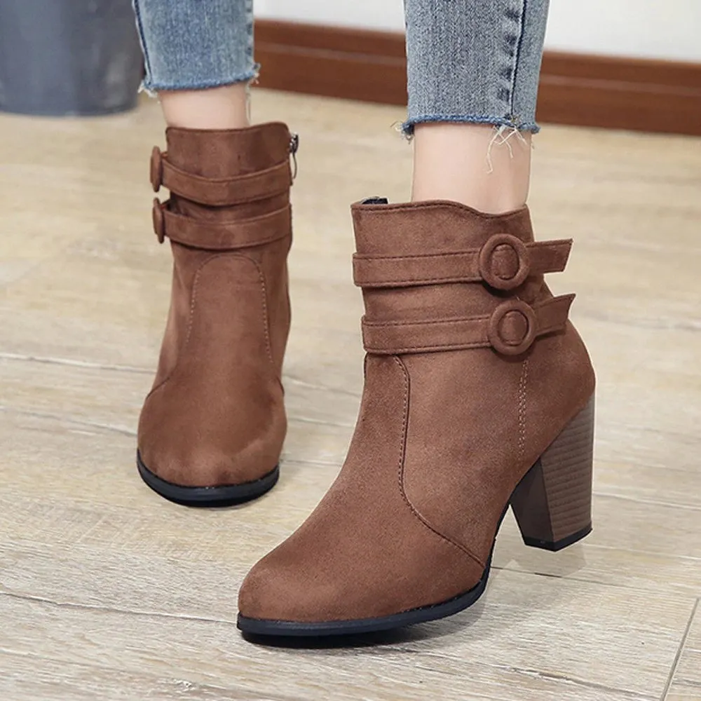 Women's Autumn/Winter High-Heeled Ankle Boots With Fleece Lining