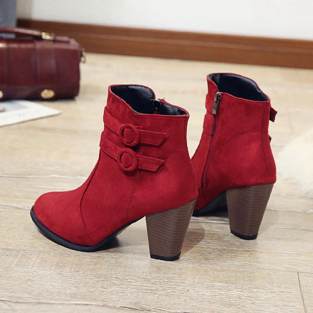 Women's Autumn/Winter High-Heeled Ankle Boots With Fleece Lining